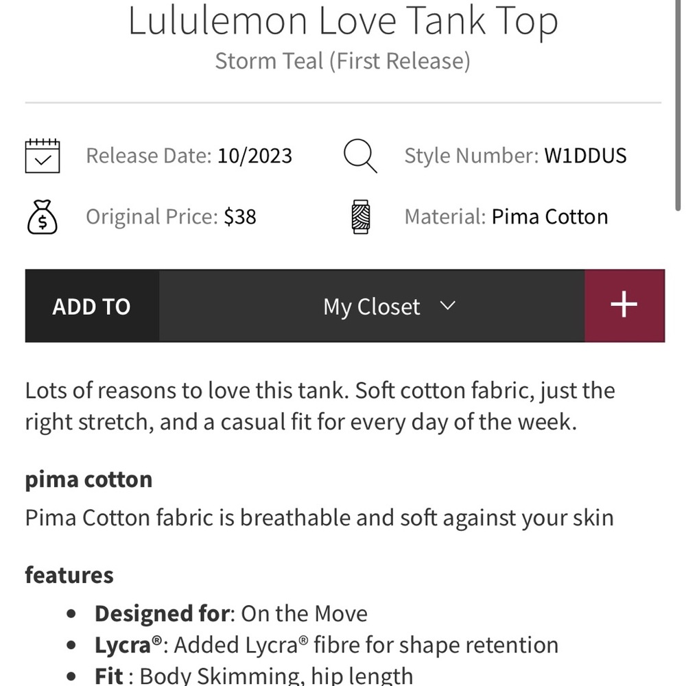 Lululemon storm teal love tank - Picture 6 of 6